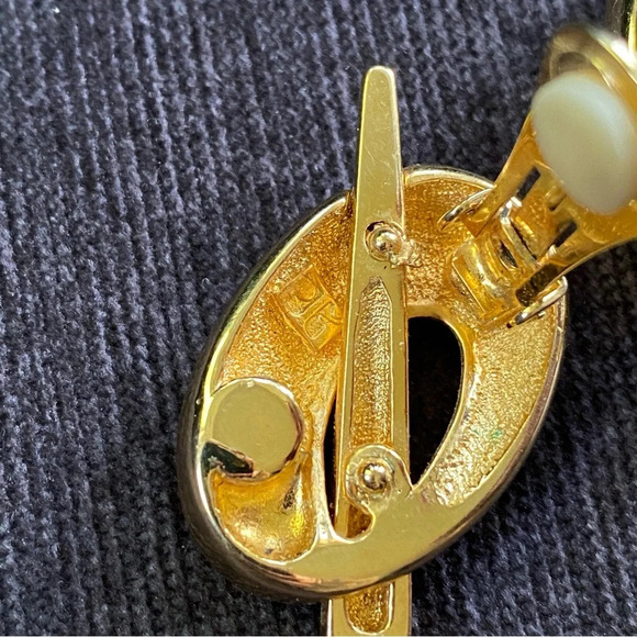 Rare Vintage Andre Courreges Modernist Logo Earrings in Black and Gold - Picture 6 of 8